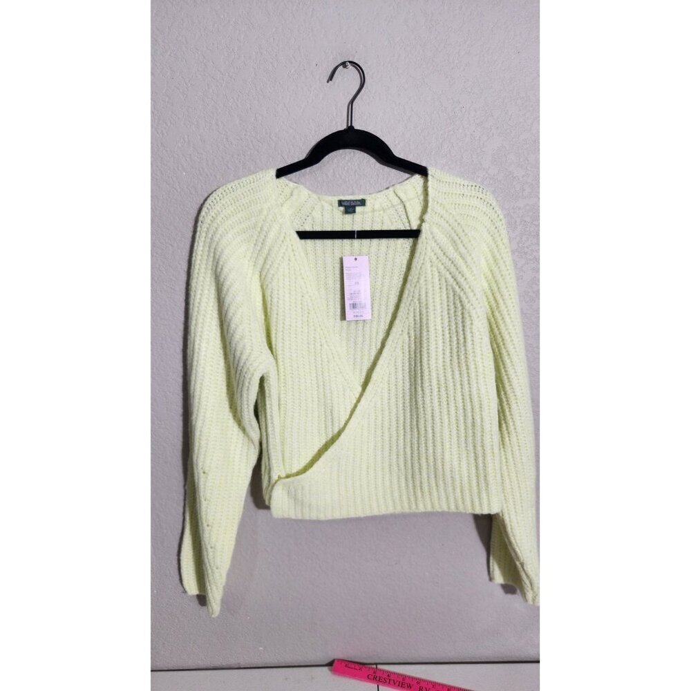 Wild Fable Sweater Womens XS Lime Green Crossover Knit Pullover Soft Cozy NWT
